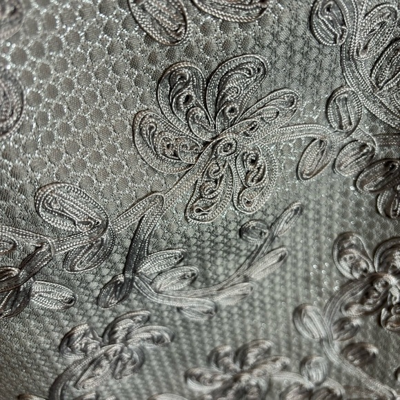 CARMEN MARC VALVOS SZ 6 Ribbon Floral Metallic Sparkly Lined  Knee Length Dress - Picture 5 of 11